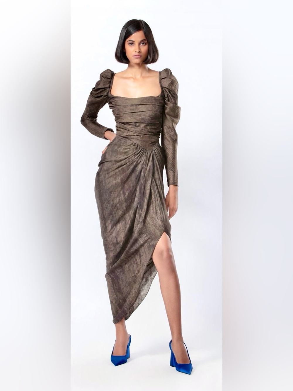 Saaksha & Kinni Metallic Bronze Ruched Dress